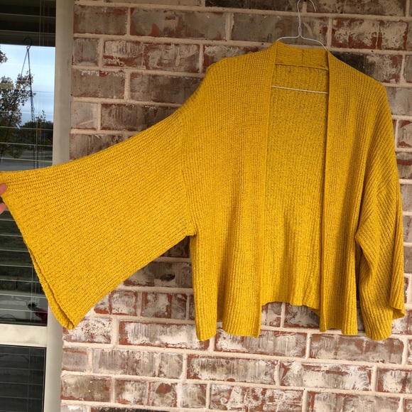 Anthropologie Cropped Knit Kimono Marigold Sweater - Picture 6 of 13